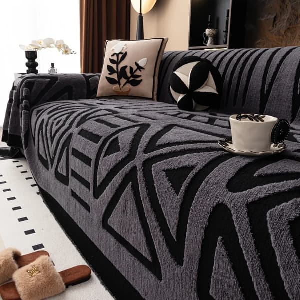 Geometrisk sofabetræk - Sofaovertræk - Skridsikkert - Elastisk - 100% polyester 180x300 cm - Mørkegrå