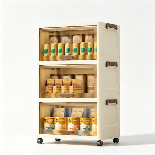 Förvaringsskåp - 3 våningar - 48 cm brett - Hopfällbart - Flipplock - Transparent panel - PP-plast
