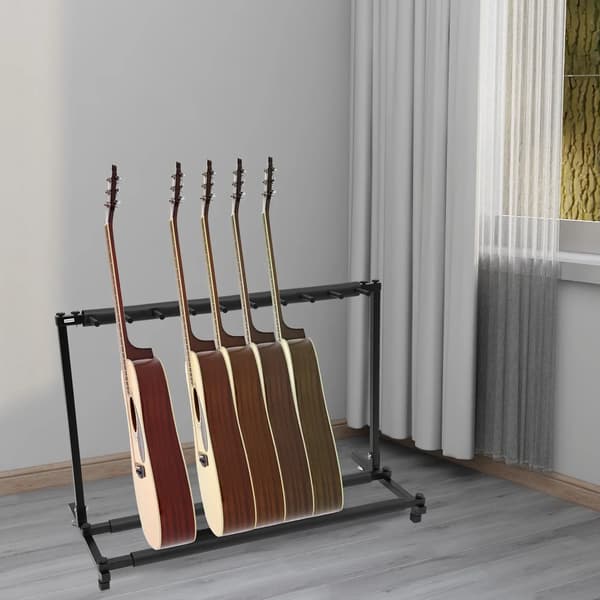 Gitarrställ - Universellt 9-plats stativ - För akustisk gitarr, elgitarr, bas - Järn - Rektangulär - Modern design - Svart