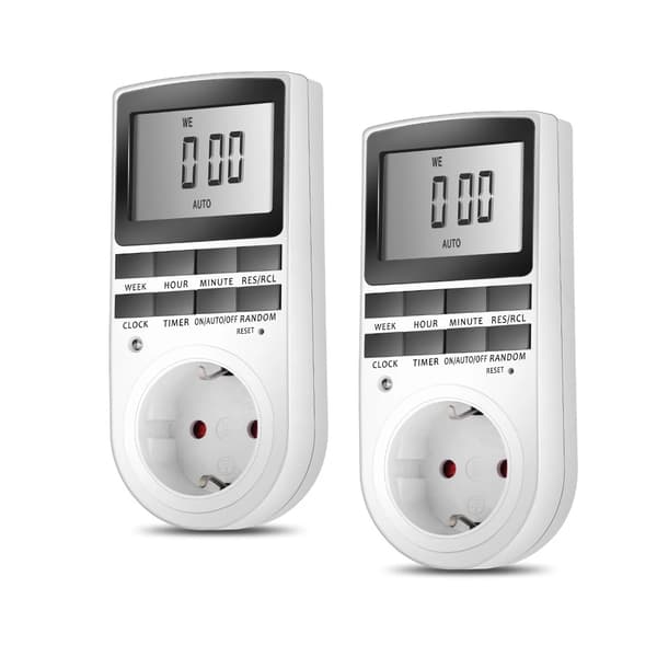 Digitalt timerstik - EU-stik timer - 12/24 t - Programmerbar - LCD-display - 2-pak