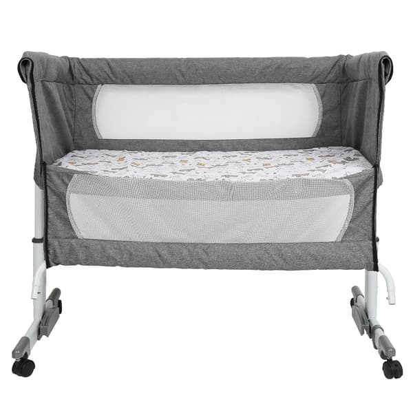 Babyseng - Samsovningsseng/Bedside crib - Højdejusterbar - Metalramme - Til 0–12 måneder - Grå