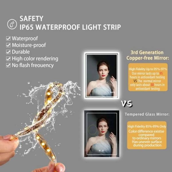LED badrumsspegel - Rektangulär väggspegel 60x80 cm - Bakbelyst - Immafri - Dimbar - Splittersäker - Ramfri