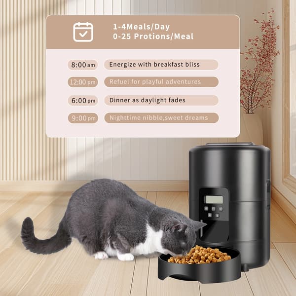 Automatisk katte- og hundefoderautomat - 2L tørfoderdispenser med knapper - Programmerbar timer - LCD-display - USB 5V strøm - Sort