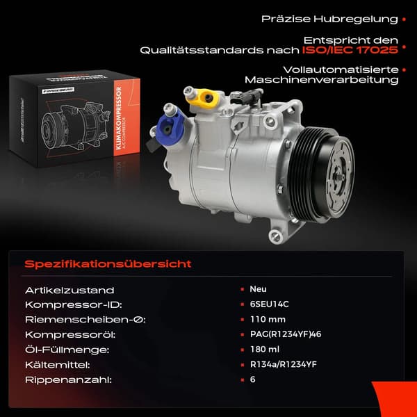 Kølekompressor Bil - AC Kompressor - Passer Til 3-serie E90/E91/E92 - 5-serie E60/E61 - X1 E84 - 1-serie E82/E88/E81 - OEM 4471908476
