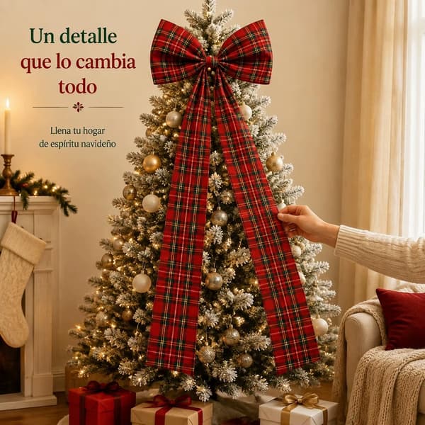 Stor rødternet julesløjfe - Julepynt til træ og dør - 120 cm - Polyester - 1 stk.