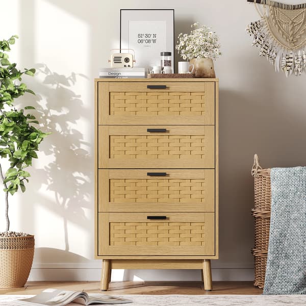 Träbyrå - 4 lådor - Klassisk design - Panelkonstruktion i trä - Sovrum & vardagsrum - Montering krävs