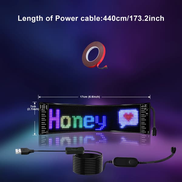 RGB LED Scroll Display - Flexibel LED-matrispanel - 7 × 17 cm - USB-programmerbar - Bluetooth - Appstyrd - Dimbar - LED-skylt