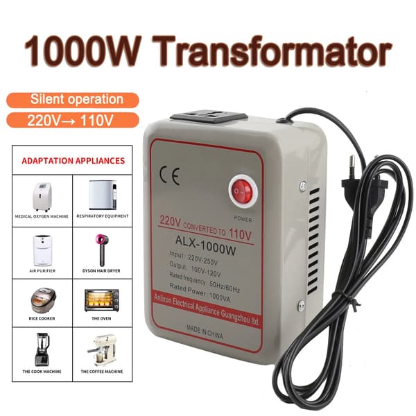 Spændingsomformer - Step Up/Step Down Transformator - 1000 W - 220–250V ↔ 100–120V - AC Til AC - Blå