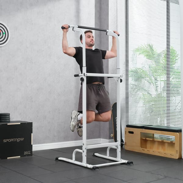 Justerbar pull up-stång - Dipstation för hemmagym - Styrketräning - Helkroppsträning - Vit