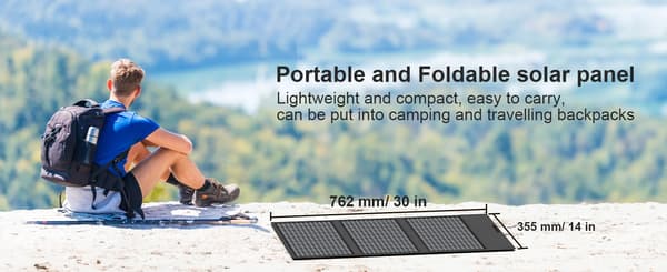 Bærbart solpanel 45W - Solcelleoplader - Foldbar 3-panel - Monokrystallinsk - 24 % effektivitet - Til telefon, camping, vandring