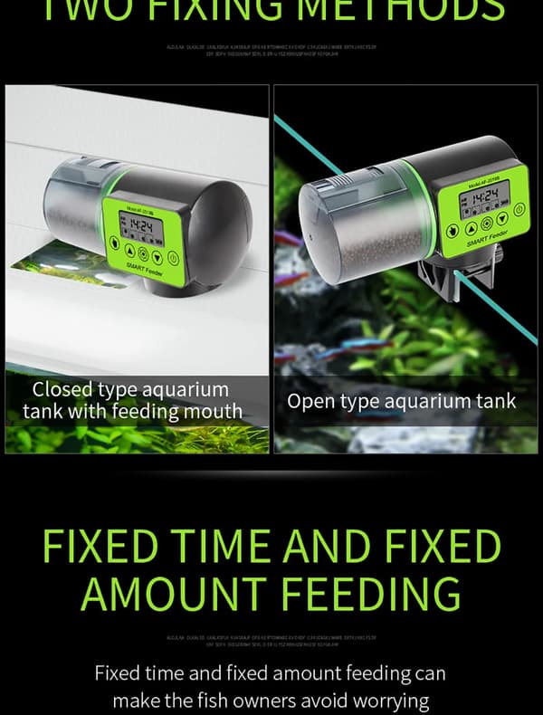 Automatisk fiskefoderautomat - Akvarium foderdispenser - Programmerbar timer - LCD display - 3 foderniveauer - 200 g kapacitet