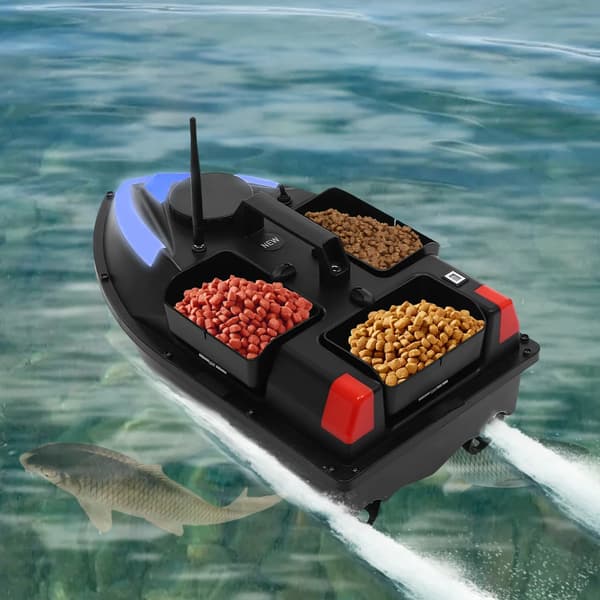Foderbåt för fiske - RC-båt - 500 m räckvidd - GPS - 3 foderrum - 5200 mAh batterier - För sjöar, floder, grunt vatten - Svart
