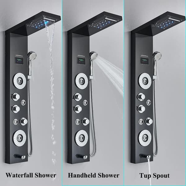 Brusepanel - Model 8006 - LED - Digital temperaturdisplay - Massagejets - 304 rustfrit stål - Glidestang - Sort