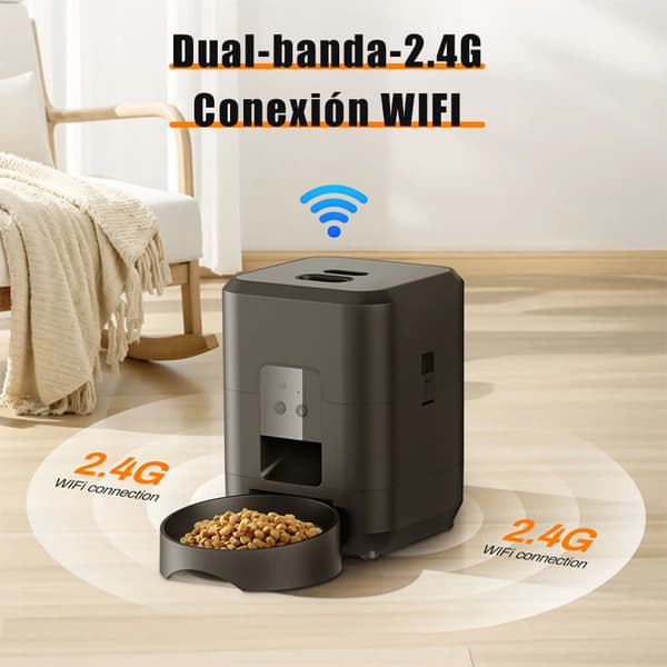 Automatisk kattefoderautomat - Foderdispenser - WiFi - Tidsindstilling - Portionskontrol - LCD-display - Genopladelig - Sort