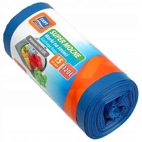 Sopsäckar - Avfallspåsar - 120 l - Extra starka - 15 st - Blå