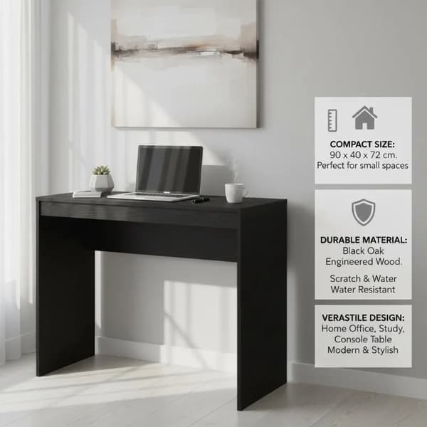 Skrivebord - Computerbord - 90x40x72 cm - Sort eg - Trækomposit - Samles selv - Sort