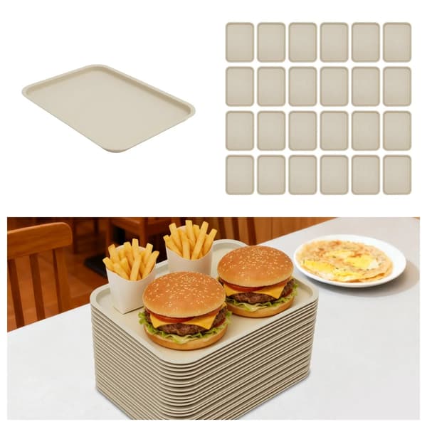 Serveringsbrickor - Kantinbricka - 24-Pack - PP-Plast - Mått 34×24 cm (innermått) - Rektangulär - Tål diskmaskin & mikro - Mörk khaki