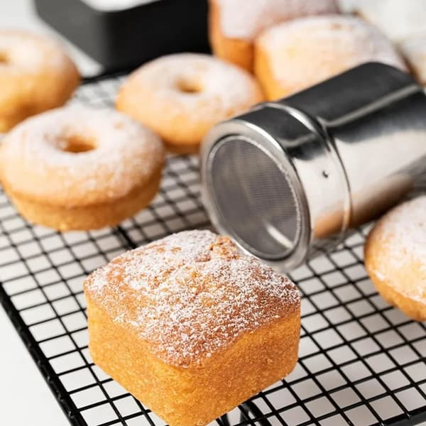 Pulversigte til kaffe og bagning - Rustfrit stål - Med låg - 2 dele