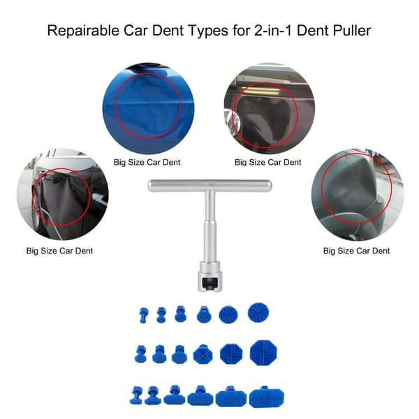 Bilbulereparationssæt - Dent Puller - Glidehammer og reverse hammer - Limtræksæt 18 dele - 50 cm