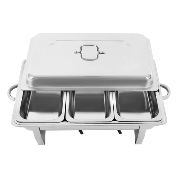 Buffetvarmer - Chafing Dish Sæt - 3 Rum - Rustfrit Stål - Spiritusbrænder - Varm & Kold Servering - Grå
