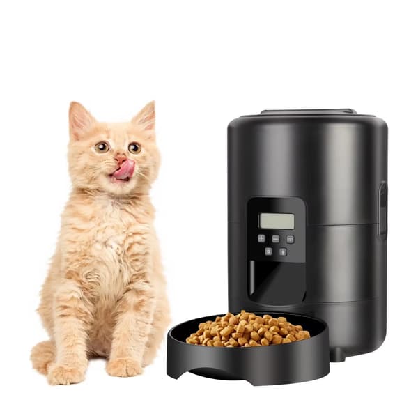 Automatisk katte- og hundefoderautomat - 2L tørfoderdispenser med knapper - Programmerbar timer - LCD-display - USB 5V strøm - Sort