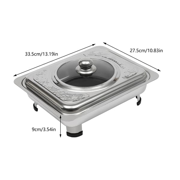 Chafing Dish Buffetform - Rektangulær - Sæt Med 4 - Rustfrit Stål - Glaslåg - Mål 33,5×27,5×9 cm - Sølv