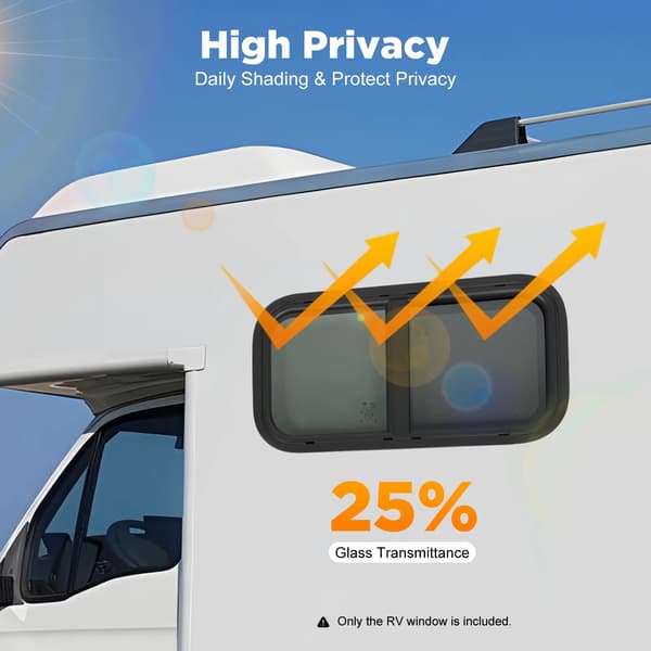 Vindue til autocamper/campingvogn - Siderude - Til Autocamper, Campingvogn, Trailer, Pickup - Nem Montering - Sort