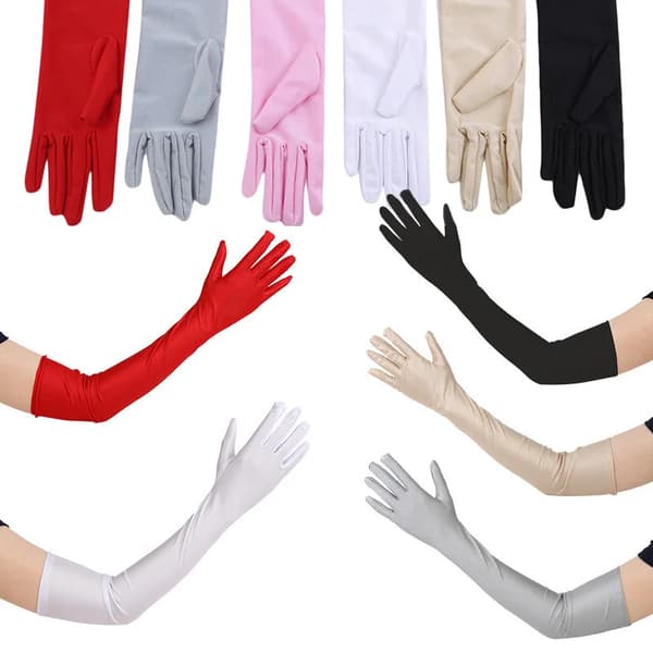 Lange Satinhandsker - Operahandsker - Til Kvinder - Elastan - One Size - Ensfarvede - Sorte