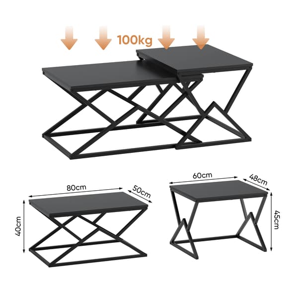 Geometrisk sofabord - Moderne sidebord - Træramme - Industriel stil - Sort