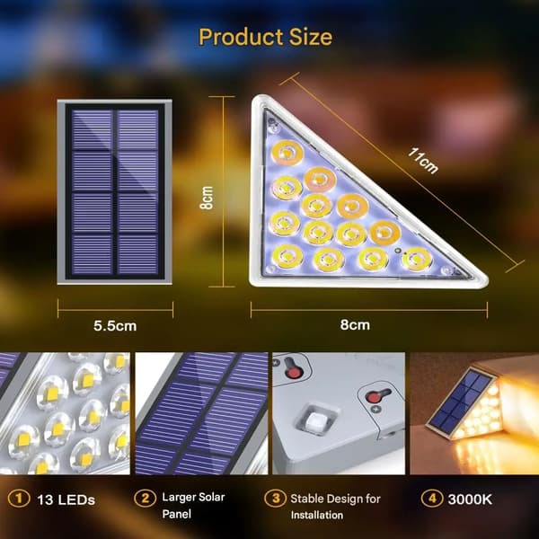 Solcells trapplampor - LED trappbelysning - IP67 vattentät - Triangulär - 3000K varmvit - 6-pack