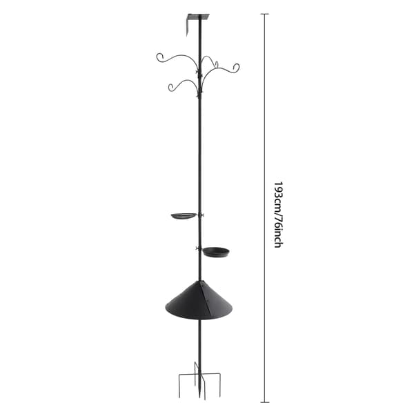 Fuglefoderstang - Foderstation til fugle - 4 kroge - 2 bakker - Justerbar højde 193 cm - Egernsikker skærm - Til udendørs have - Sort