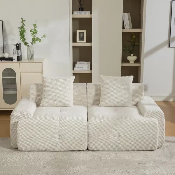 Modulär kompressionssoffa - 2-sitssoffa - Chenilletyg - 30D elastiskt skum - Halkfri undersida - Modern stil - Beige