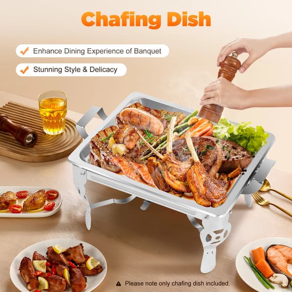 Chafing Dish - Buffetvarmer - Rektangulær - 6 L - Rustfrit stål - Med låg - Sølv