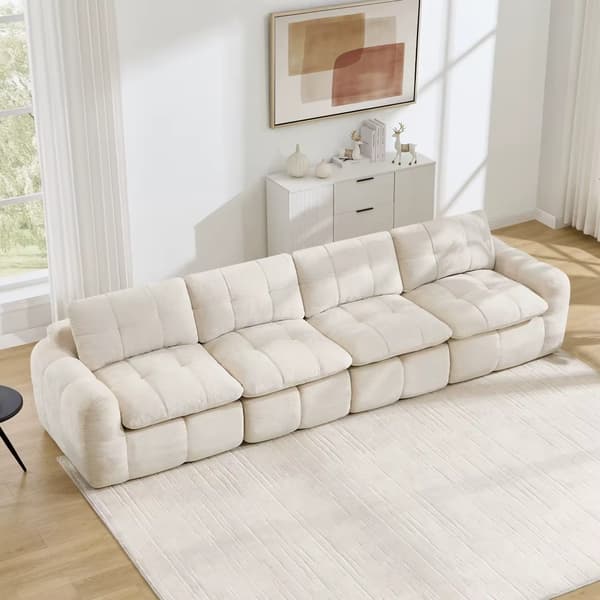 Modulsoffa - U-formad 4-sitssoffa - Chenille - Djupa sitsar - Modern design - Beige