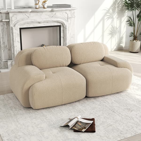 Loveseat-soffa - 2-sitssoffa - 208 cm bred - Välvda armstöd - Halkfri undersida - Elastisk stoppning - Beige manchester