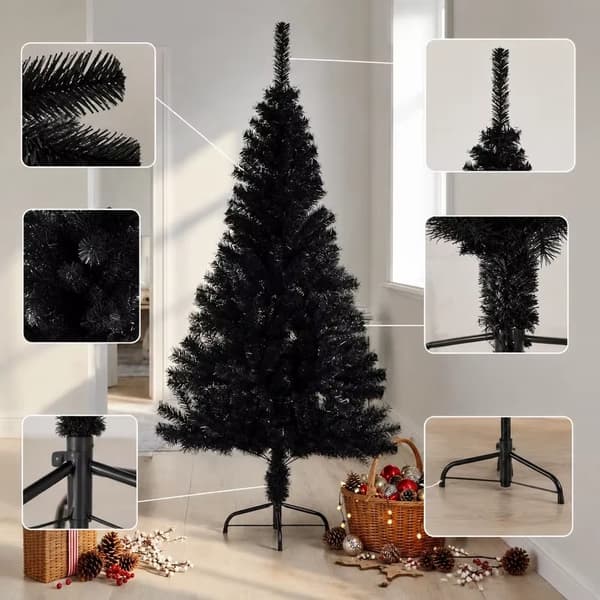 Halvt juletræ med fod - 150 cm - Sort