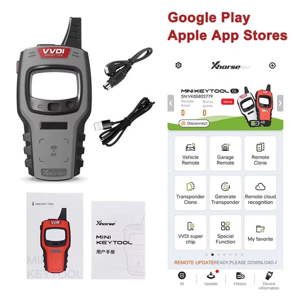 Bilnøgleprogrammerer - Mini Key Tool - Global Version - 96-bit 48-kloning - ID48/4D 4C/46-chipunderstøttelse - iOS/Android - Frekvenstest - Kun enhed