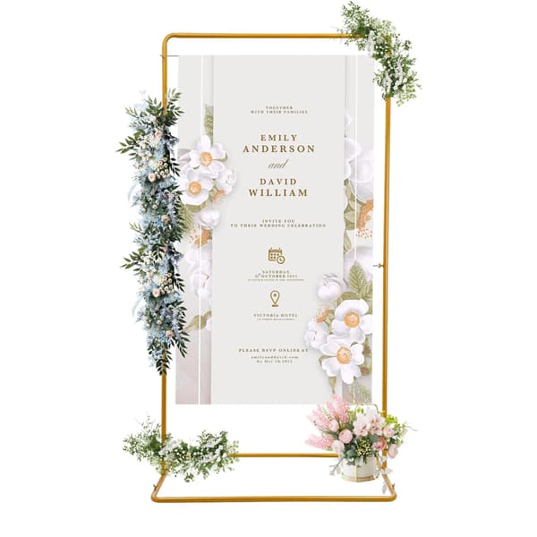 Bröllopsbåge & Bakgrundsstativ - Rektangulär Järnram - 105×67,5×200 cm - Växtklätterställning/Blomsterbåge - Guld