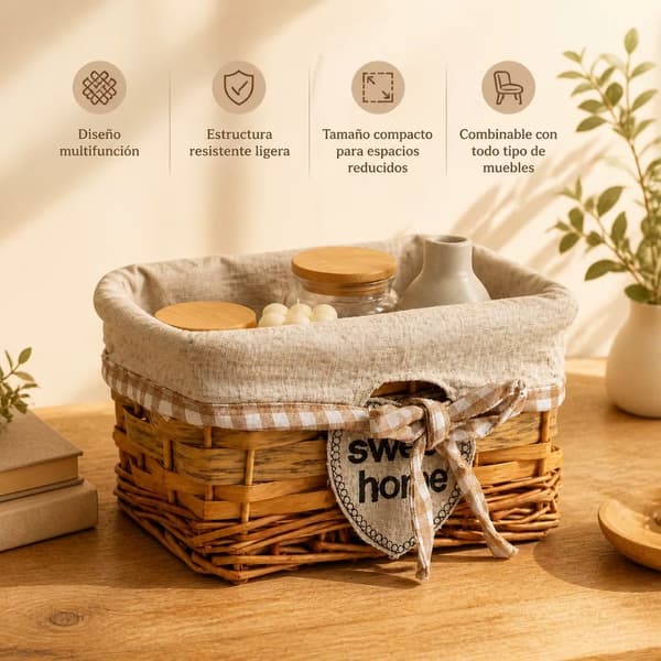 Förvaringskorg - Flätad korg - Linnetextil - Mångsidig användning - Rödbrun