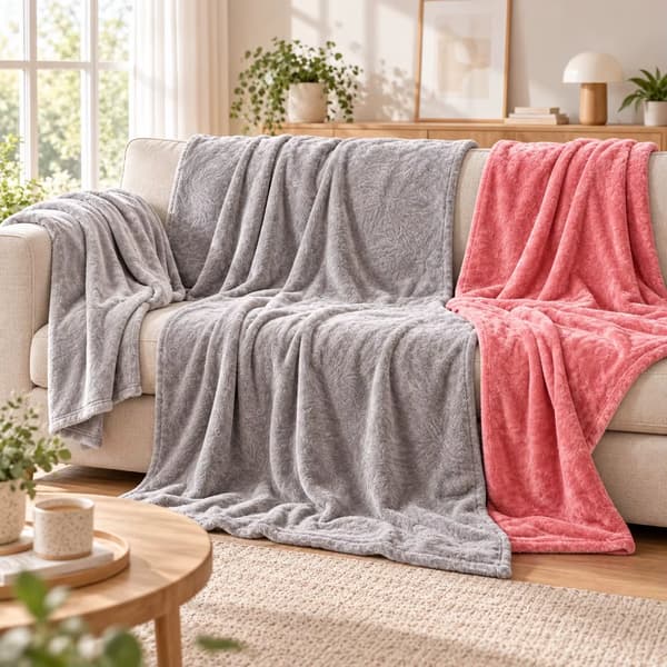Blødt plystæppe - Tæppe til sofa og seng - 100 % polyester - 180 x 200 cm - Maskinvaskbart - Lyserød - Til alle årstider
