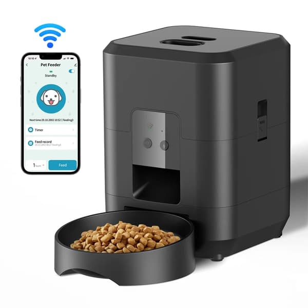Automatisk kattefoderautomat - Foderdispenser - WiFi - Tidsindstilling - Portionskontrol - LCD-display - Genopladelig - Sort