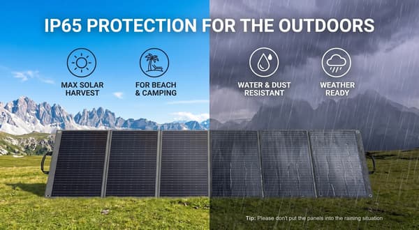 Foldbart solpanel - S200 - 400 W x 2 - 4 paneler - 24 % effektivitet - UL-certificeret - Til camping