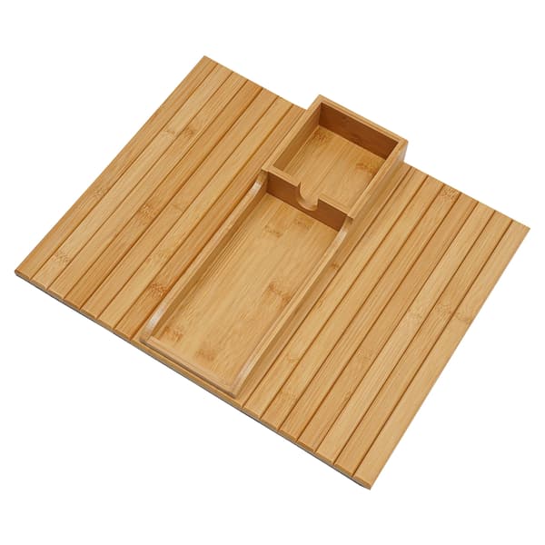 Bambu soffbricka - Rektangulär soffbricka/serveringsbricka - 41,5 × 34 cm - Hopfällbar - Antik look - Neoklassisk stil - Träfärg
