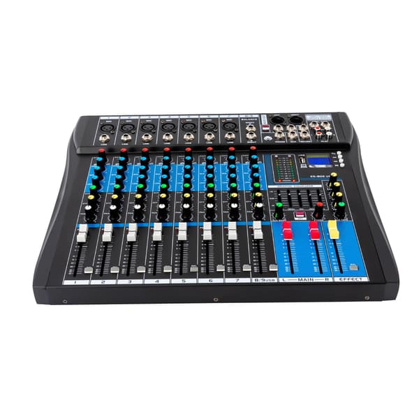 Lydmixer - 8-kanals DJ-controller/mixer - Bluetooth - USB - 48V Fantomstrøm - 5-bånds EQ - Til Live & Studie - Sort