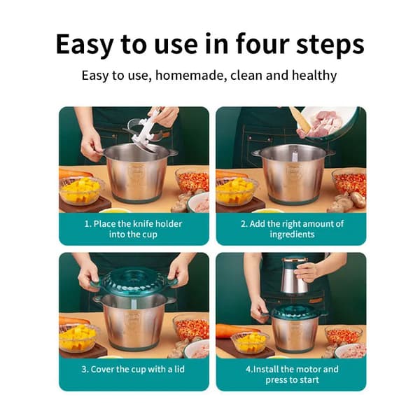 Food processor & kødhakker - Elektrisk hakker - 2 l kapacitet - 220 V AC - Rustfrit stål - Sort