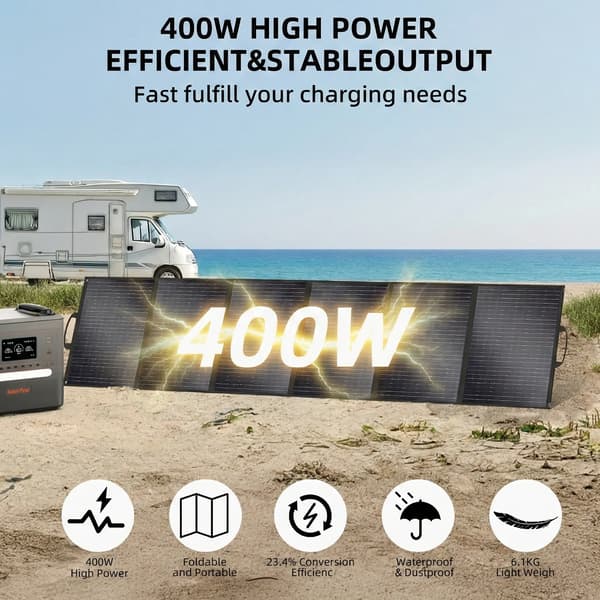 Sammenfoldeligt solpanel - S400 solcellepanel - 400 W - 1 panel - Monokrystallinsk - 21,8 % effektivitet - Til autocamper og camping