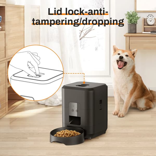 Automatisk foderautomat til kæledyr - 2L smart foderdispenser til kat og hund - WiFi APP-styring - Programmerbar timer - LCD-display - 5V USB-strøm - Sort