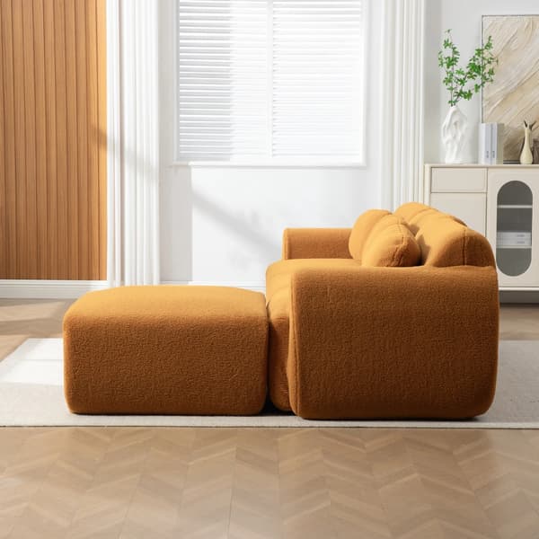 L-formad modulsoffa - 3-sits - Chenilletyg - 30D högelastiskt skum - Lätt ram - Halkfri undersida - Karamell