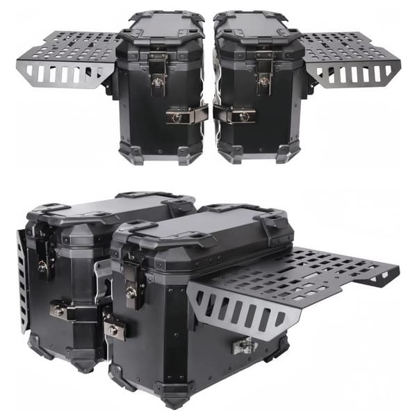 Motorcykelväskor - Sidoväskor - 2-pack - 38 l - Aluminiumlegering - Hopfällbara - Vattentäta - Snabbfäste
