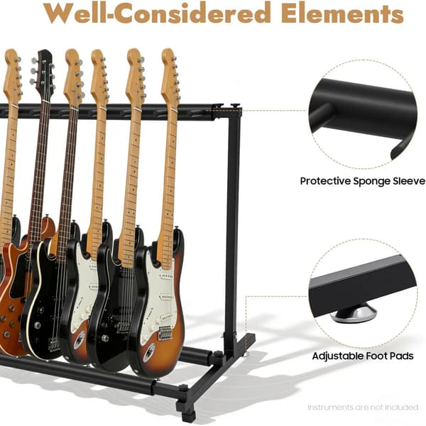Gitarrställ - Fällbart gitarrack med 9 platser - Stålram - Skumskyddade hållare - För elgitarr och bas - Svart